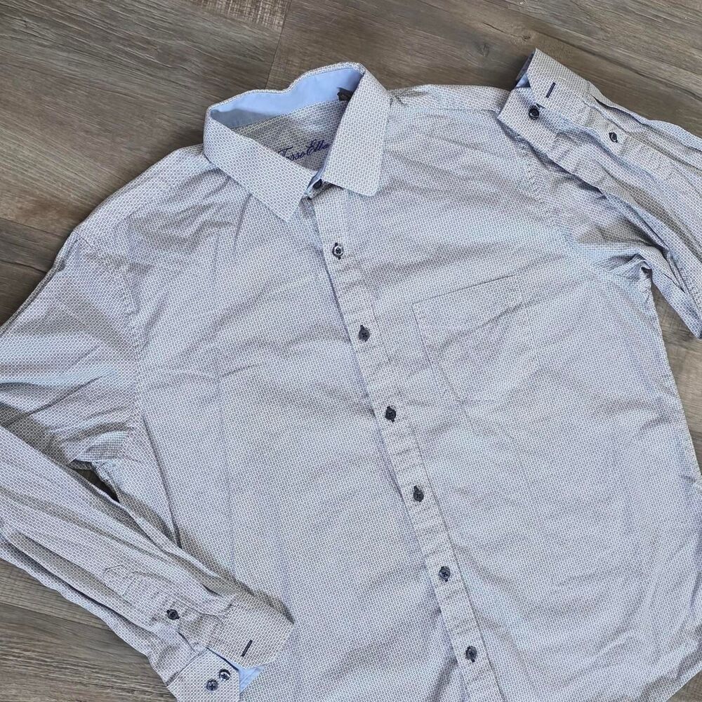 Tasso Elba Men's Blue & White Long Sleeve Button Up Dress Shirt Sz L 100% Cotton